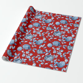 Papel De Presente Natal vintage Toile floral do vermelho azul
