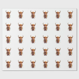 Papel De Presente Natal Vintage Vaca das Terras Altas da Escócia Fes