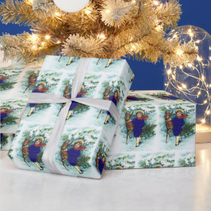 Papel De Presente natal vintage veado e filho