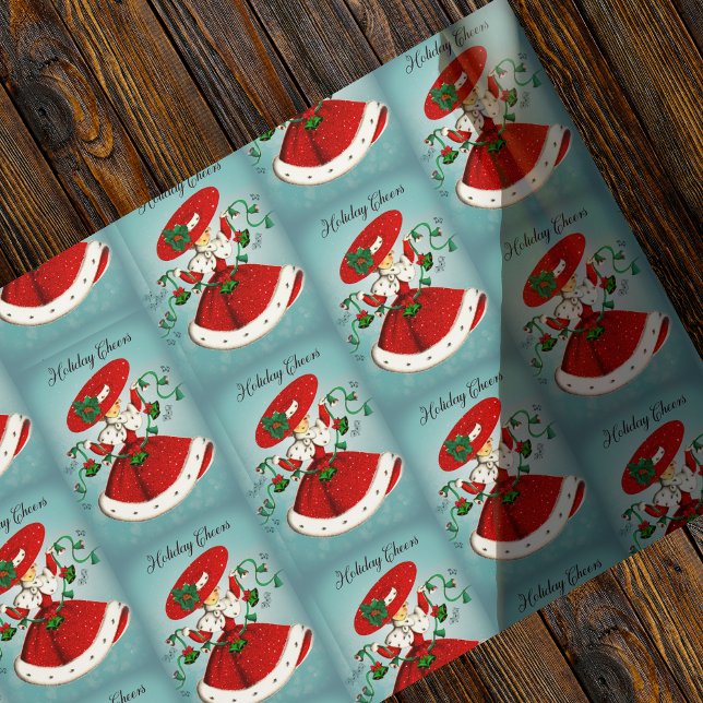 Papel De Presente Natal vintage verde sinos vermelhos (Criador carregado)