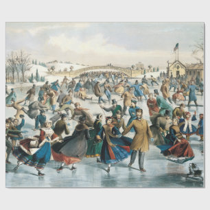 Papel De Presente Natal Vitoriano Central Park Currier & Ives
