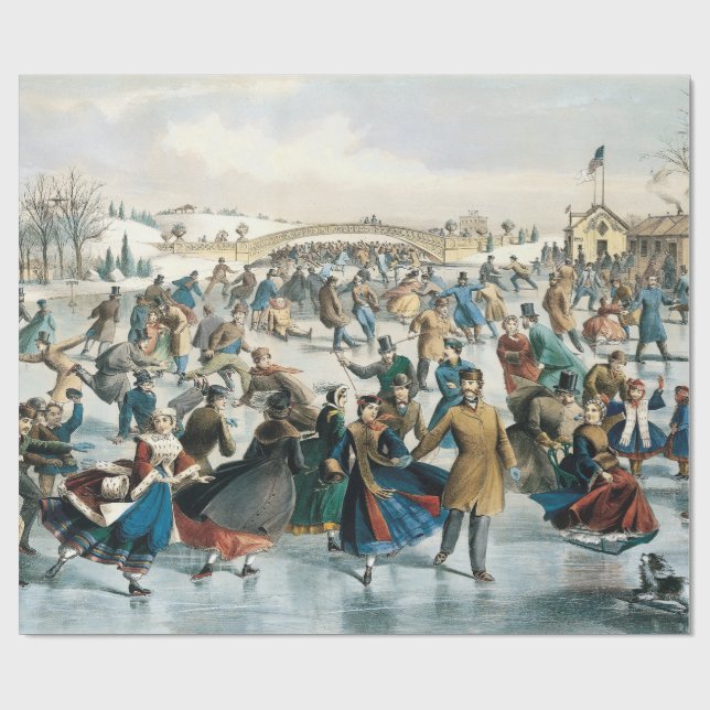 Papel De Presente Natal Vitoriano Central Park Currier & Ives (Aberto)