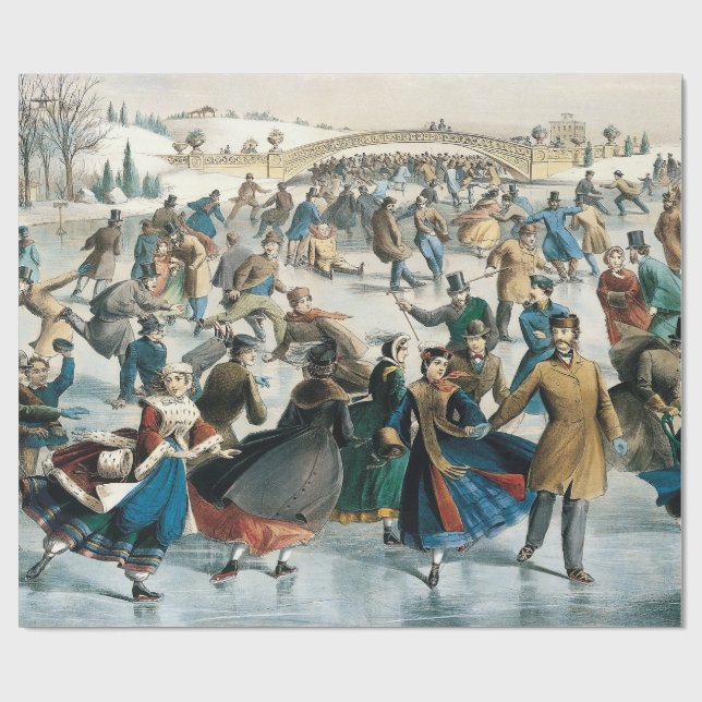 Papel De Presente Natal Vitoriano Central Park Currier & Ives (Aberto)