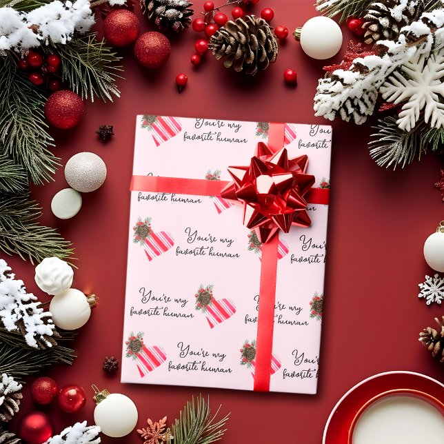 Papel De Presente Natal Você É Meu Humano Favorito Rosa Natal (Criador carregado)