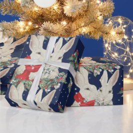 Papel De Presente Natal Whimy Coelhos Coelhinhos Neve Azul de invern