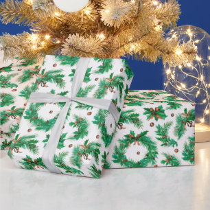 Papel De Presente Natal Wreathes Berries Arcos Natal moderno