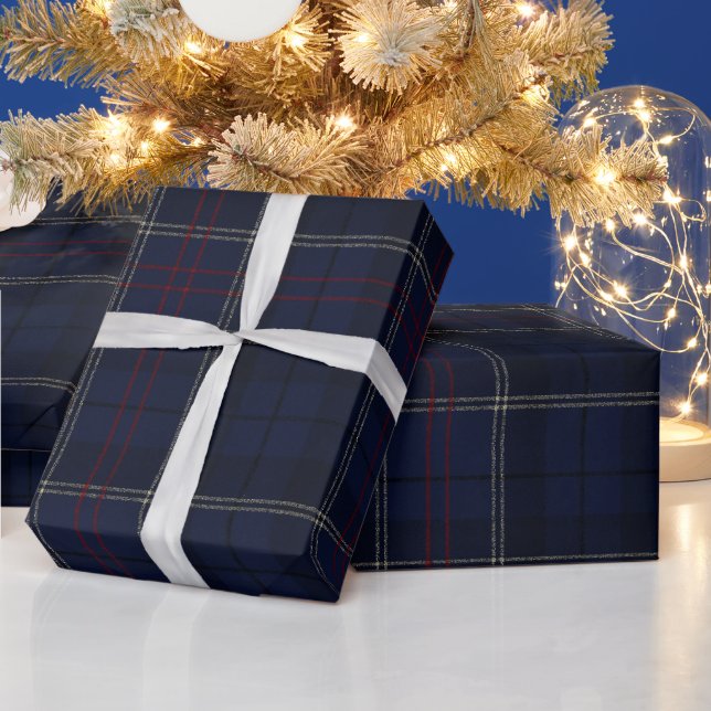 Papel De Presente Natal Xadrez Azul-Marinho Clássico (Feriados)
