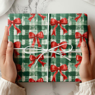 Papel De Presente Natal Xadrez com Laço Elegante