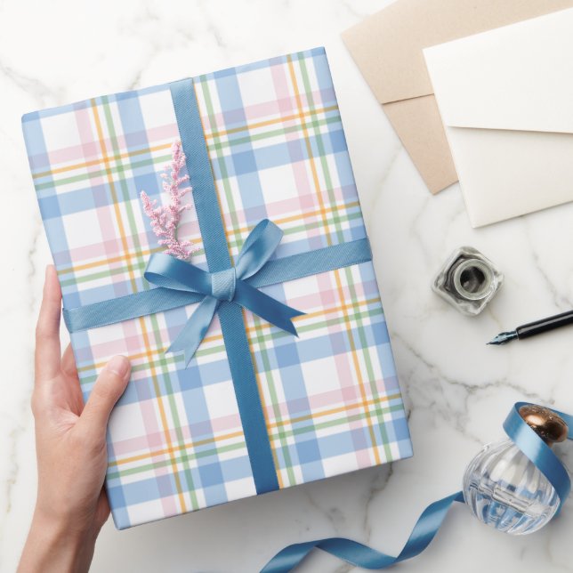 Papel De Presente Natal Xadrez Gingham Rosa Simples (Presentear)