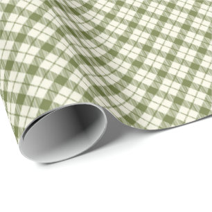 Papel De Presente Natal Xadrez Gingham Verde Vintage