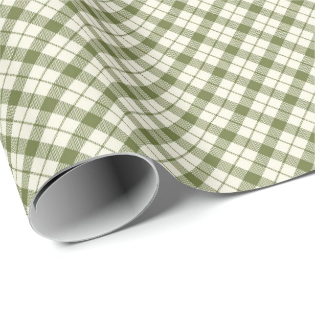 Papel De Presente Natal Xadrez Gingham Verde Vintage (Ponta do rolo)
