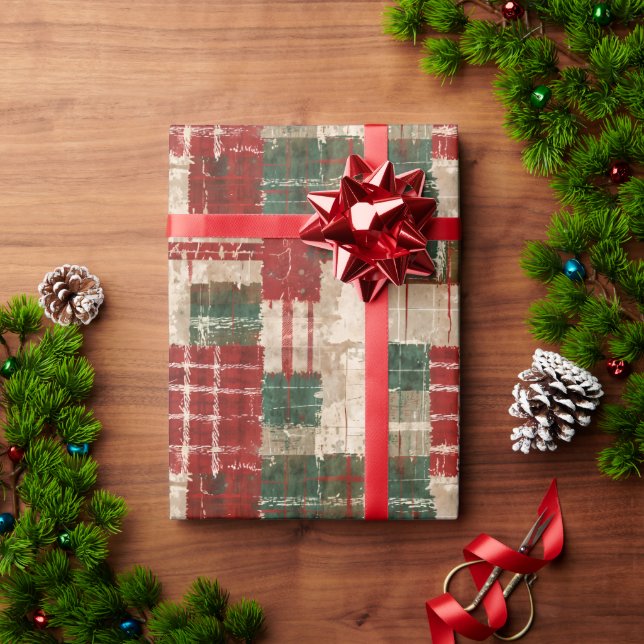 Papel De Presente Natal Xadrez Remendado Férias Rústicas (Presente de Natal)