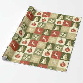 Papel De Presente Natal Xadrez Retro Vermelho e Verde 