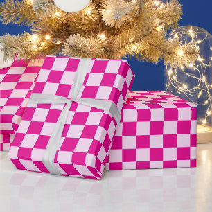 Papel De Presente Natal Xadrez Tartan Rosa Quente Retrô