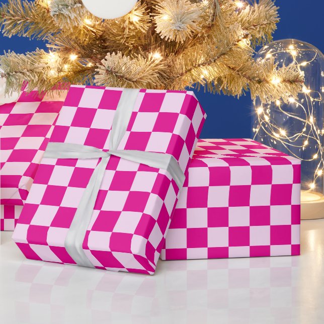 Papel De Presente Natal Xadrez Tartan Rosa Quente Retrô (Feriados)