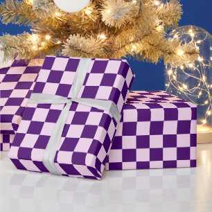 Papel De Presente Natal Xadrez Tártan Roxo Retro