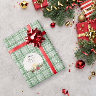 Papel De Presente Natal Xadrez Verde Clássico