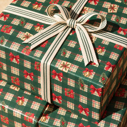 Papel De Presente Natal Xadrez Verde Vintage Personalizado