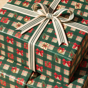 Papel De Presente Natal Xadrez Verde Vintage Personalizado