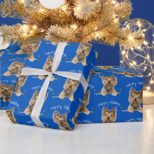 Papel De Presente Natal Yorkshire Terrier em azul