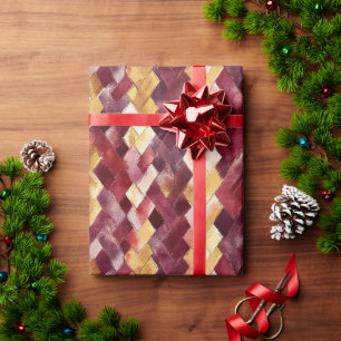 Papel De Presente Natal Ziguezague em Dourado e Borgonha com Pêssego