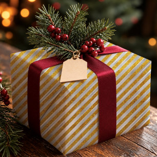 Papel De Presente Natalina Elegante com Listras de Prata e Ouro