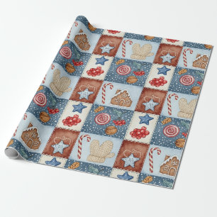 Papel De Presente Natalina Patchwork de Inverno Natal