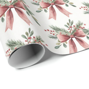Papel De Presente Natalino Elegante com Padrão de Laço de Azevinho e