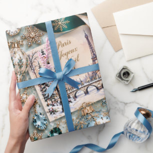 Papel De Presente Natalino Esmeralda Teal Parisiense