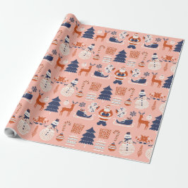 Papel de Presente Natalino Ilustrativo Rosa Azul e