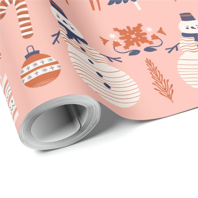 Papel de Presente Natalino Ilustrativo Rosa Azul e (Ponta do rolo)