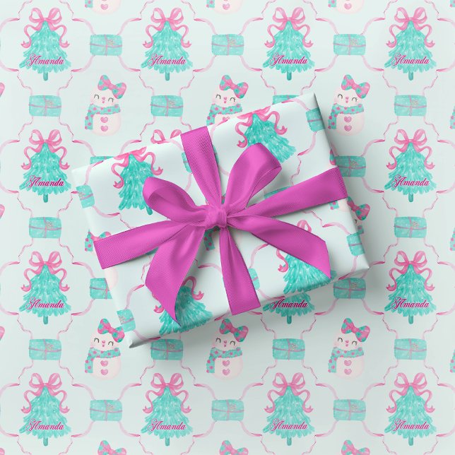 Papel de Presente Natalino Rosa Menina Verde Claro (Criador carregado)
