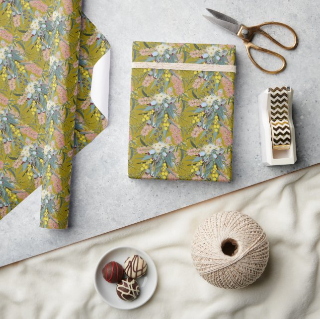 Papel De Presente Native Bush Blooms Mostard Amarelo (Artesanato)
