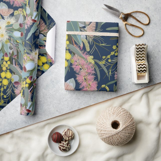 Papel De Presente Native Bush Blooms Royal Blue (Artesanato)