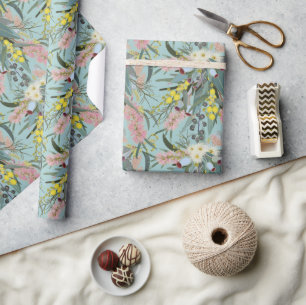 Papel De Presente Native Bush Blooms Summer Blue