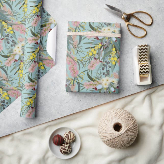 Papel De Presente Native Bush Blooms Summer Blue (Artesanato)