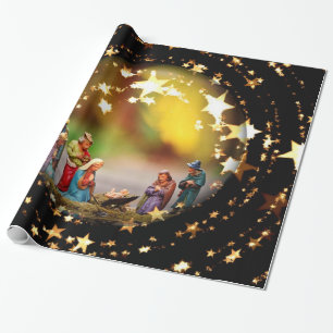 Papel De Presente Natividade Crib Virgem Maria Jesus Estrelas de Nat