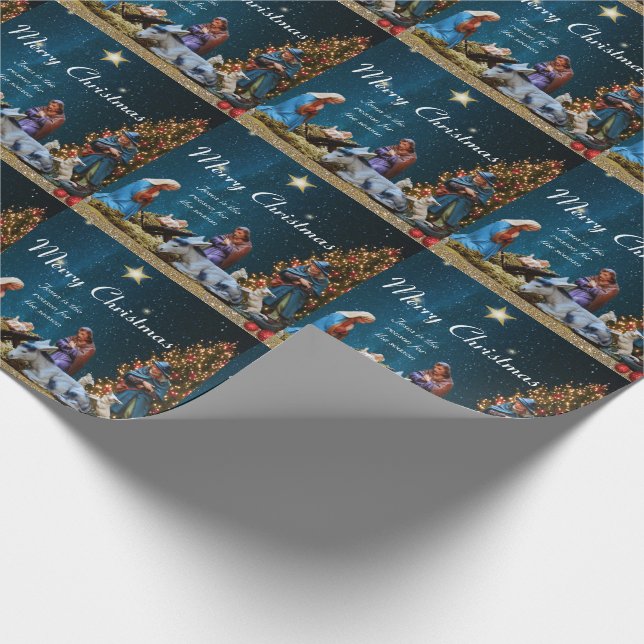 Papel De Presente Natividade de Natal com Citação (Ponta)