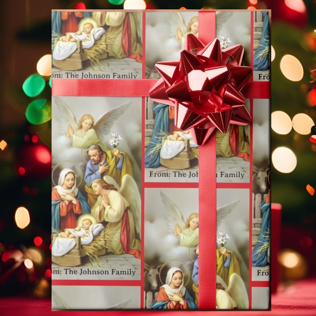 Papel De Presente Nativity Holy Family Add Your Text Christmas Gift (Criador carregado)