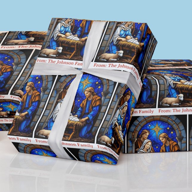 Papel De Presente Nativity Holy Family Add Your Text Christmas Gift (Criador carregado)
