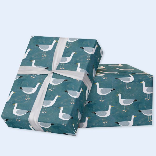 Papel De Presente Náutica de gaivotas (Fun seagull nautical gift wrapping paper)