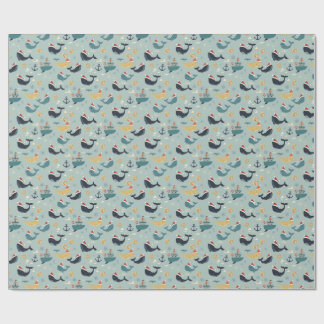 Papel De Presente Nautical Christmas Wrapping Paper Featuring Whales