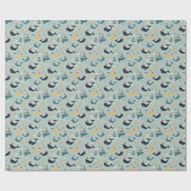 Papel De Presente Nautical Christmas Wrapping Paper Featuring Whales (Aberto)