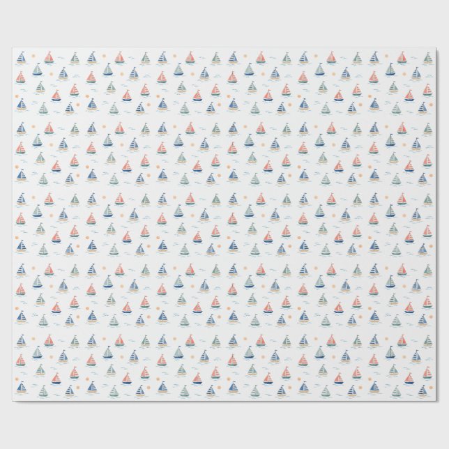 Papel de Presente Náutico de Pequenos Barcos à Vel (Aberto)