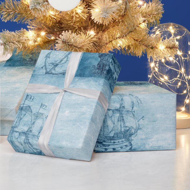 Papel De Presente Navegador de Embarcação de Navegação por Aquarela (Feriados)