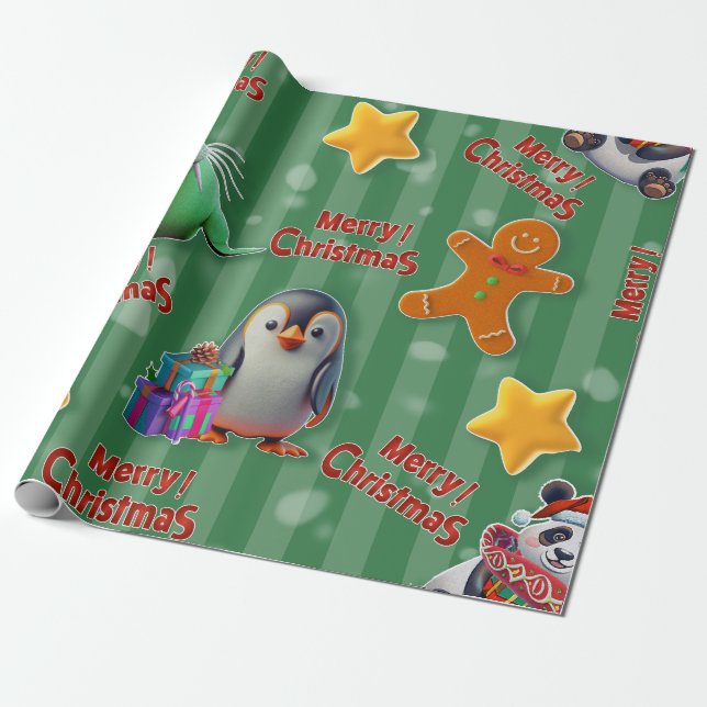 Papel De Presente Navidad Mágica: Amigos Animales en 3D (Desenrolado)
