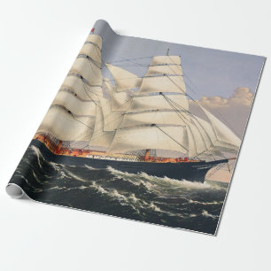 Papel De Presente Navio à Vela Náutico Antigo Currier & Ives