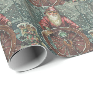 Papel De Presente Navio de Natal Barca Tempestade de Neve Azevinho N
