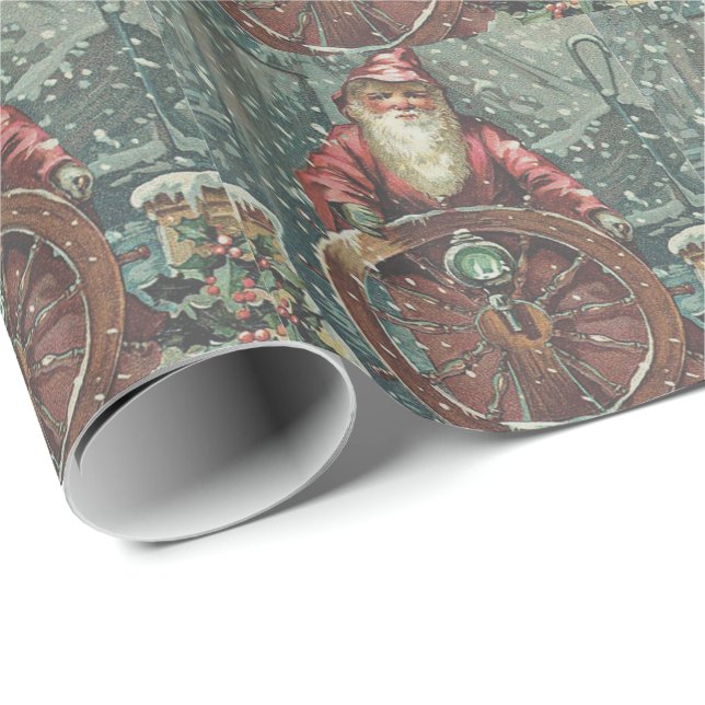 Papel De Presente Navio de Natal Barca Tempestade de Neve Azevinho N (Ponta do rolo)