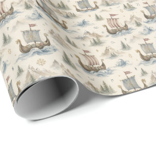 Papel De Presente Navio Viking aquarela